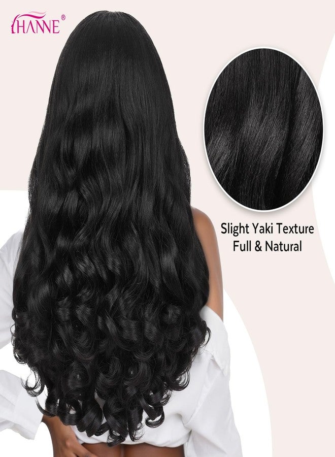 HANNE Yaki Curly V Part Wig U Part Synthetic Half Wigs for Black Women 22 Inch Heat-Resistant Hair Replacement Wig (Natural Black) - Image 4
